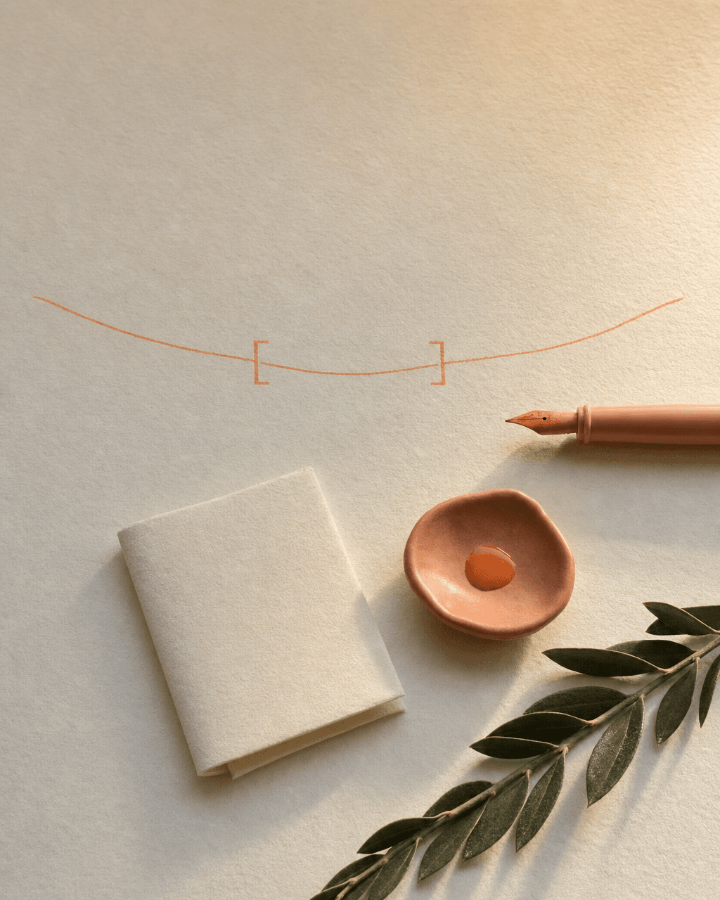 Bone-cream paper with a peach cheek-contour sketch and peach brackets marking the partial-resection zone — a symbol of conservative resection
