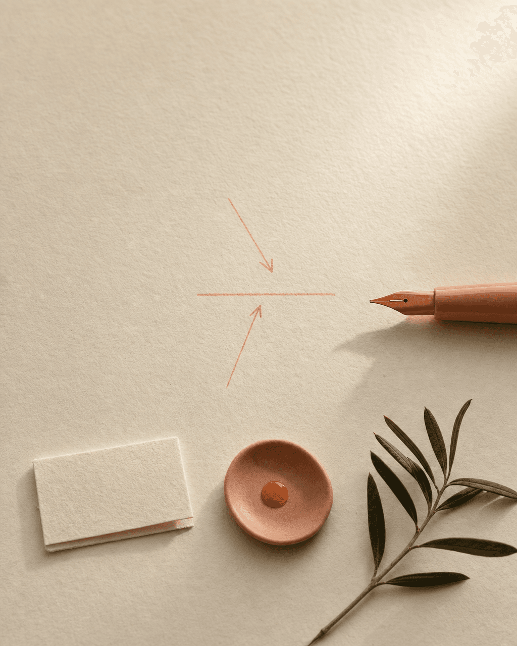 Bone-cream paper with two peach arrows converging on a horizontal line — an abstract symbol of the two approaches